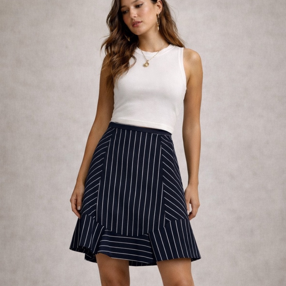 J. Crew Navy and White Striped A-Line Skirt